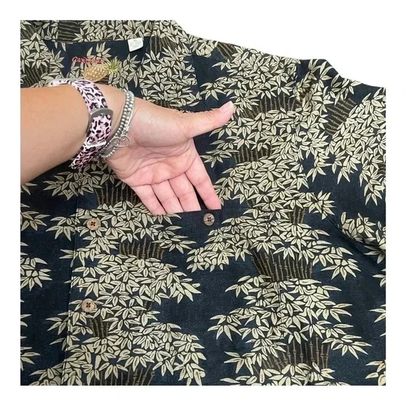 Caribbean Brown Black Linen Blend Bamboo Causal Button Short Sleeve Shirt Men XL - Picture 4 of 14